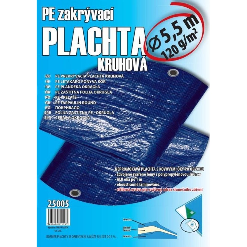 Plachta zakrývací kruhová, Ø 5 - 5,5 m